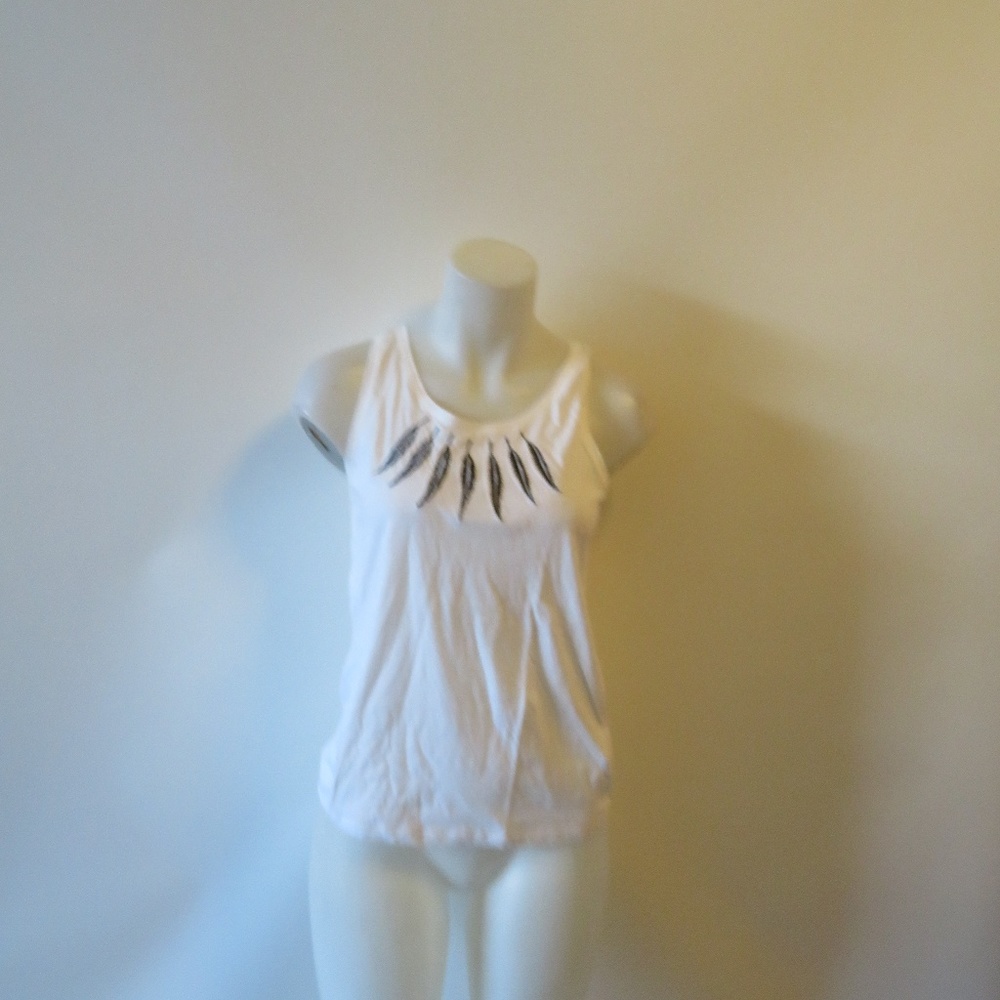 WOMENS PABLO WHITE/BLACK FEATHER PRINT TANK TOP S*